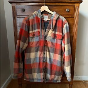 LL Bean Fleece-Lined Flannel Hooded Shirt - Size M/L